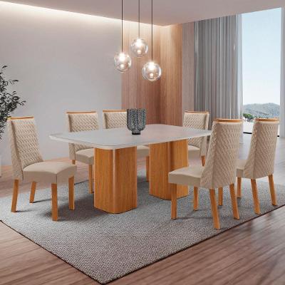 Mesa de Jantar Eloise 6 Lugares Retangular MDF com Vidro 180CM Off White Moderna