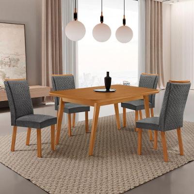 Conjunto de Jantar Copper 4 Lugares Tampo MDF com Canto Copo e Cadeiras Lisa em Linho Grafite 120CM
