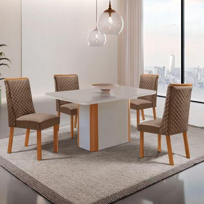 Conjunto de Jantar Isadora 4 Lugares Tampo MDF com Cadeiras Yasmin Off White 120CM Moderna