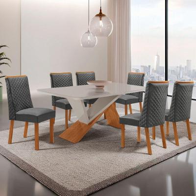 Mesa de Jantar Yasmin 6 Lugares Retangular MDF com Vidro 180CM Grafite Moderna
