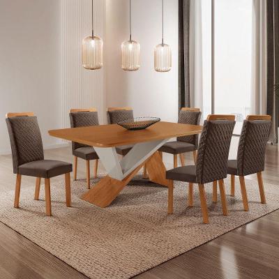 Mesa de Jantar Yasmin 6 Lugares Retangular MDF Marrom e Off White Moderna 180CM