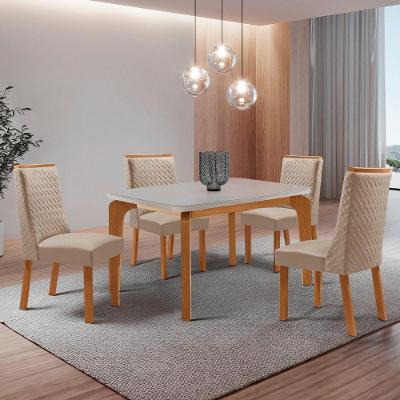 Mesa de Jantar Liz 4 Lugares Retangular MDF com Vidro Off White Moderna 120CM