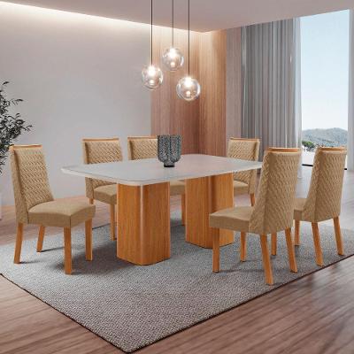 Mesa de Jantar Eloise 6 Lugares Retangular MDF com Vidro Off White Moderna 180CM