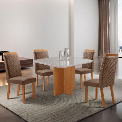Mesa de Jantar Olimpia 4 Lugares Quadrada MDF com Vidro 90CM Off White Moderna 90CM
