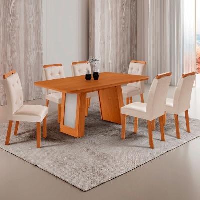 Conjunto de Jantar Carolina com Cadeiras Carol 6 Lugares Tampo MDF Creme Off White 180CM Moderna
