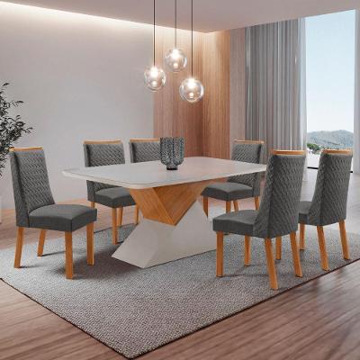 Mesa Jantar Aster 180cm Mdf Canto Copo 6 Cadeiras Carolina Linho Grafite/nat/off/serig. Off