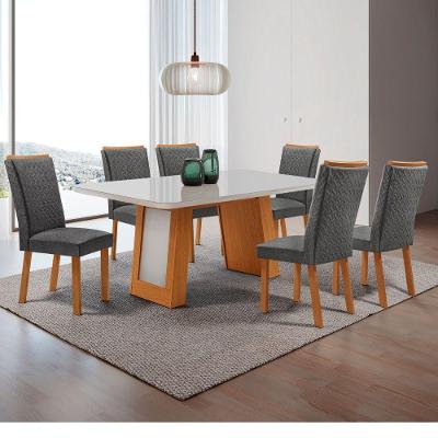 Conjunto de Jantar Carolina 6 Lugares Tampo MDF Canto Copo sem Vidro Linho Grafite Moderna