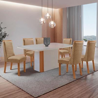 Mesa de Jantar Isadora 6 Lugares Retangular MDF com Vidro 180CM Off White Moderna