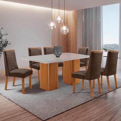 Mesa de Jantar Eloise 6 Lugares Retangular MDF com Vidro Off White Moderna 180CM