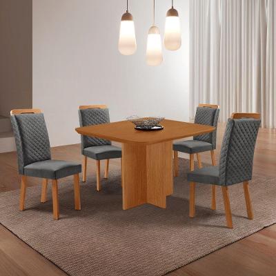 Conjunto de Jantar Olimpia 4 Lugares Tampo MDF Cadeiras Lorena em Linho Grafite e Naturalle Moderna