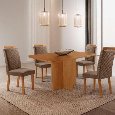 Conjunto de Jantar Olimpia 4 Lugares Tampo MDF Cadeiras Veludo Capuccino e Naturalle 120CM Moderna