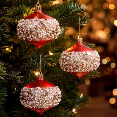 Enfeite de Natal Bolas de Natal Piao Glitter Vermelho Plastico Kit 12 Pecas 8CM