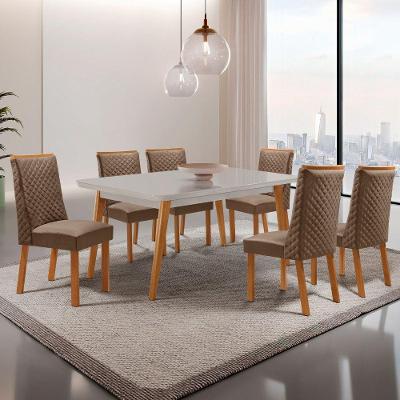 Conjunto de Jantar Copper 6 Lugares Tampo MDF com Cadeiras Yasmin Veludo Off White 180CM Moderna