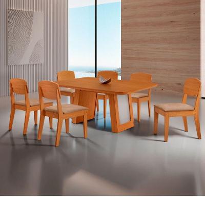 Conjunto de Jantar Carolina Laminado 6 Lugares Tampo MDF Cadeiras Copper Estofadas Off White 180CM