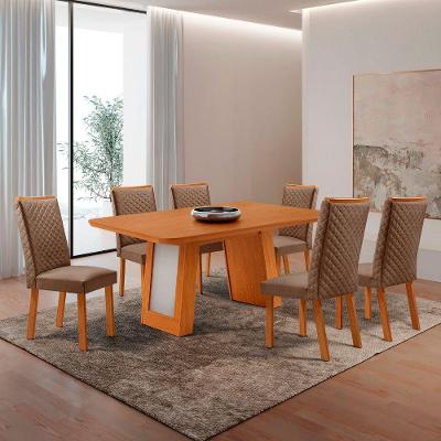 Conjunto de Jantar Carolina Laminado 6 Lugares Tampo MDF Canto Copo Cadeiras Lira Capuccino Off