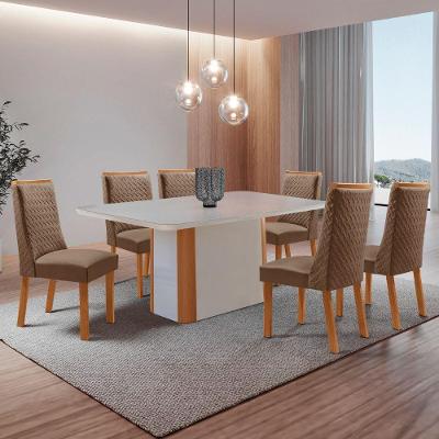 Mesa de Jantar Isadora 6 Lugares Retangular MDF com Vidro Off White Moderna 180CM