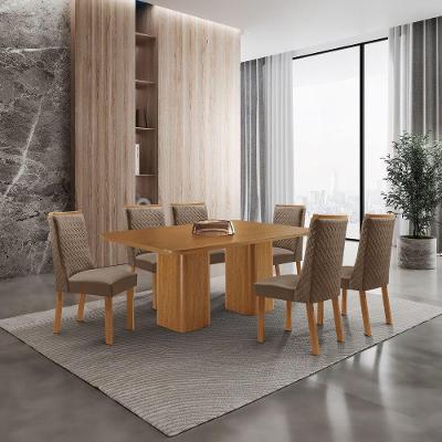 Mesa de Jantar Eloise 6 Lugares Retangular MDF 180CM Creme com Cadeiras Carolina Moderna