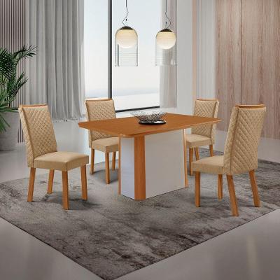 Mesa de Jantar Isadora 4 Lugares Retangular MDF com Vidro Off White Moderna 120CM