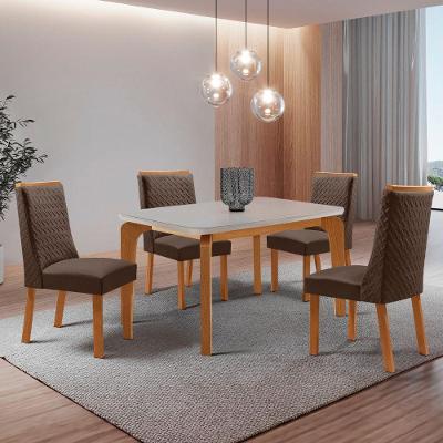 Mesa de Jantar Liz 4 Lugares Retangular MDF com Vidro 120CM Marrom 4 Cadeiras Carolina Moderna