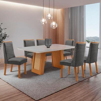 Mesa de Jantar Carolina 6 Lugares Retangular MDF com Vidro 180CM Grafite Moderna