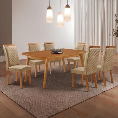 Conjunto de Jantar Copper 6 Lugares Tampo MDF Cadeiras Lorena Marrom 180CM Moderna