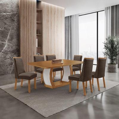 Mesa de Jantar Milena 6 Lugares Retangular MDF 180CM com Cadeiras Carolina Marrom Moderna