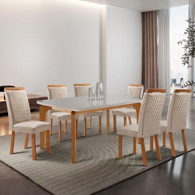 Mesa de Jantar Liz 6 Lugares Retangular MDF com Vidro 180CM Creme Moderna