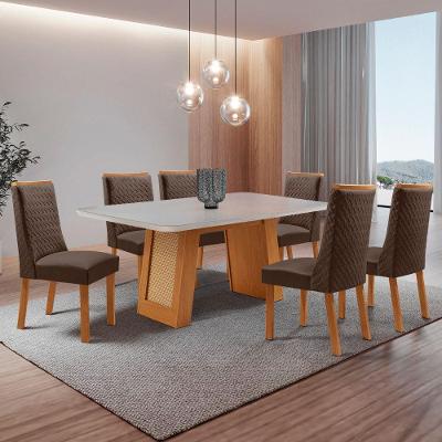 Mesa de Jantar Carolina 6 Lugares Retangular MDF com Vidro 180CM Marrom Moderna
