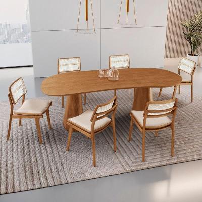 Conjunto de Jantar Noronha 6 Lugares Tampo MDF Organico Laminado com Cadeiras Eva Premium Linho Off