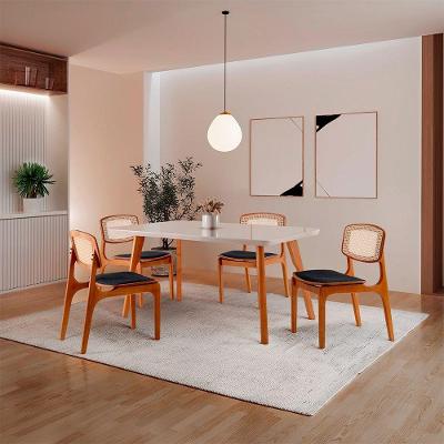Conjunto de Jantar Malta Premium 4 Lugares Tampo MDF Canto Copo sem Vidro Linho Preto Laq Off Cinam