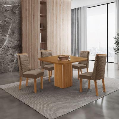 Mesa de Jantar Eloise 4 Lugares Quadrada MDF Off White com Cadeiras Carolina Moderna 90CM