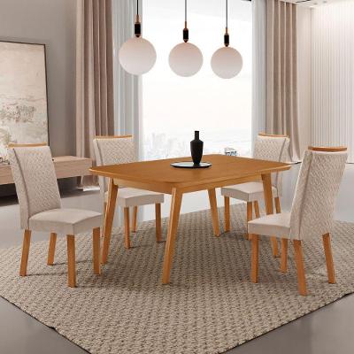 Conjunto de Jantar Copper e Lisa 4 Lugares Tampo MDF Cadeiras em Veludo Creme 120CM Moderna