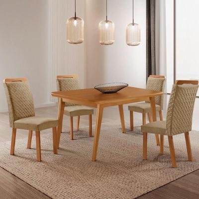 Conjunto de Jantar Copper 4 Lugares Tampo MDF Cadeiras Aline Estofadas Amadeirado 120CM Moderna