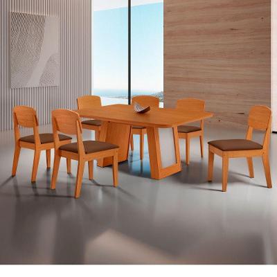 Conjunto de Jantar Carolina Laminado 6 Lugares Tampo MDF com Cadeiras Copper Marrom Off Naturale