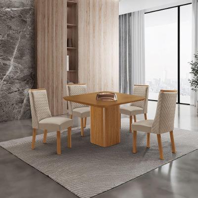 Mesa de Jantar Eloise 4 Lugares Quadrada Tampo MDF 90CM Off White com 4 Cadeiras Carolina Moderna
