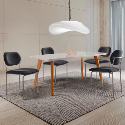 Conjunto Sala de Jantar Mesa Malta 4 Lugares Tampo MDF Linho Preto Imbuia 120CM Moderna