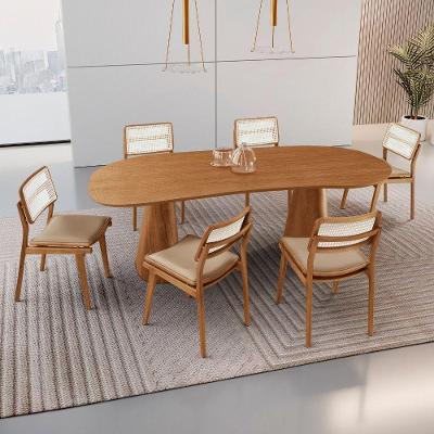 Conjunto de Jantar Noronha Eva Premium 6 Lugares Tampo MDF Bege Imbuia 180CM Moderna