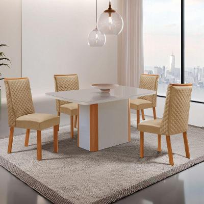 Conjunto de Jantar Isadora 4 Lugares com Cadeiras Yasmin Tampo MDF Serigrafado Off White 120CM