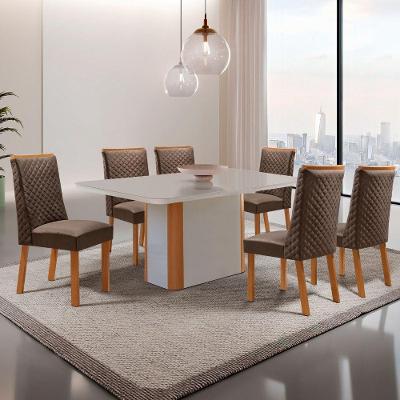 Mesa de Jantar Isadora 6 Lugares Retangular MDF com Vidro Marrom Moderna 180CM
