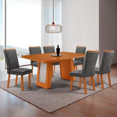 Conjunto de Jantar Carolina Laminado 6 Lugares Tampo MDF Cadeiras Lisa Grafite Naturalle 180CM