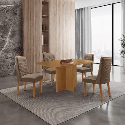 Mesa de Jantar Olimpia 4 Lugares Retangular MDF Creme com 4 Cadeiras Moderna