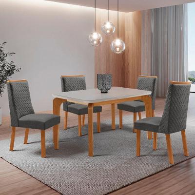 Mesa de Jantar Liz 4 Lugares Retangular MDF com Vidro 120CM Grafite Moderna