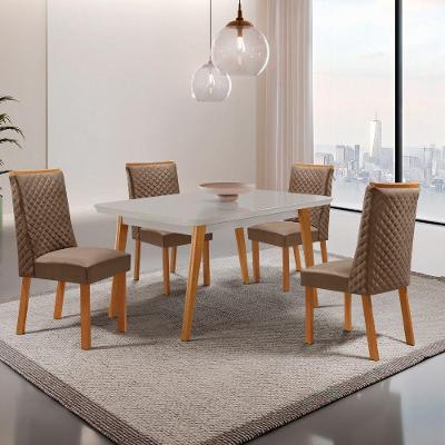 Conjunto de Jantar Copper com 4 Cadeiras Yasmin Tampo MDF Serigrafado Off White 120CM Moderna