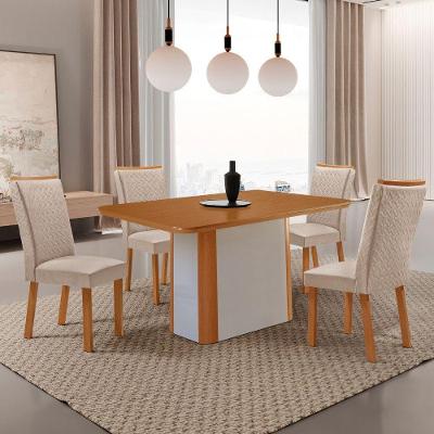 Conjunto de Jantar Isadora 4 Lugares Tampo MDF Cadeiras Lisa Veludo Creme 120CM Moderna