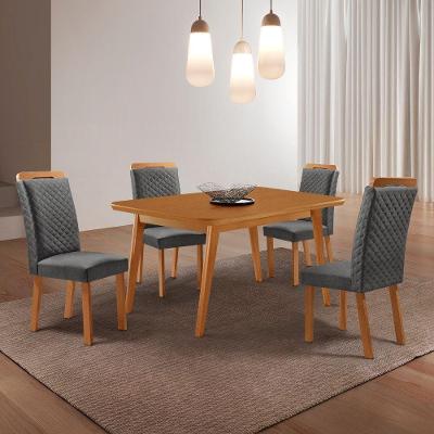 Conjunto de Jantar Copper 4 Lugares Tampo MDF Canto Copo Cadeiras Lorena Linho Grafite e Naturalle