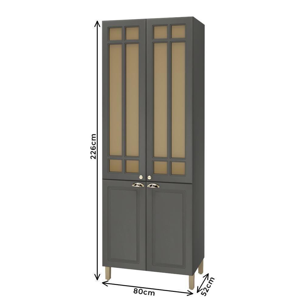 Paneleiro 80Cm 4 Portas Com Vidro Indekes Firenze Chumbo - 3