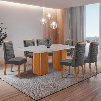 Mesa de Jantar Eloise 6 Lugares Retangular MDF com Vidro Grafite Moderna 180CM
