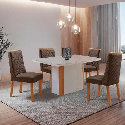 Conjunto de Jantar Isadora 4 Lugares Tampo MDF Cadeiras Estofadas Veludo Marrom 120CM Moderna