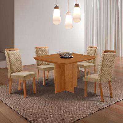 Conjunto de Jantar Olimpia 4 Lugares Tampo MDF Canto Copo Amadeirado 90CM Moderna