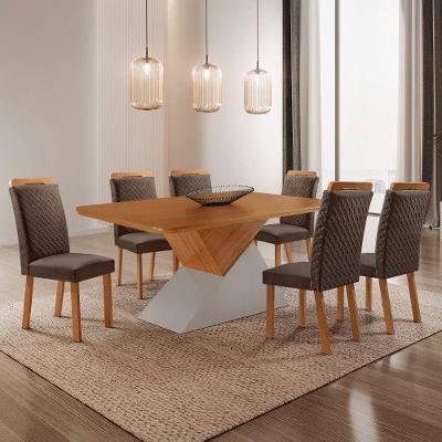 Conjunto de Jantar Aster e Aline 6 Lugares Tampo MDF Cadeiras Veludo Marrom 180CM Moderna